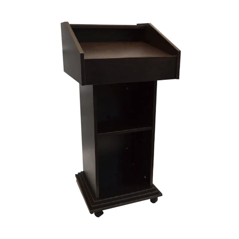 Walnut Black Wooden Rostrum Stand With Wheels - MX-RTREX12A