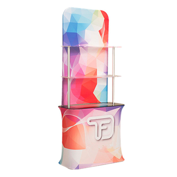 Tension Fabric Square Counter with 2 Tiers Rack and Backdrop - MX-SCTF6R