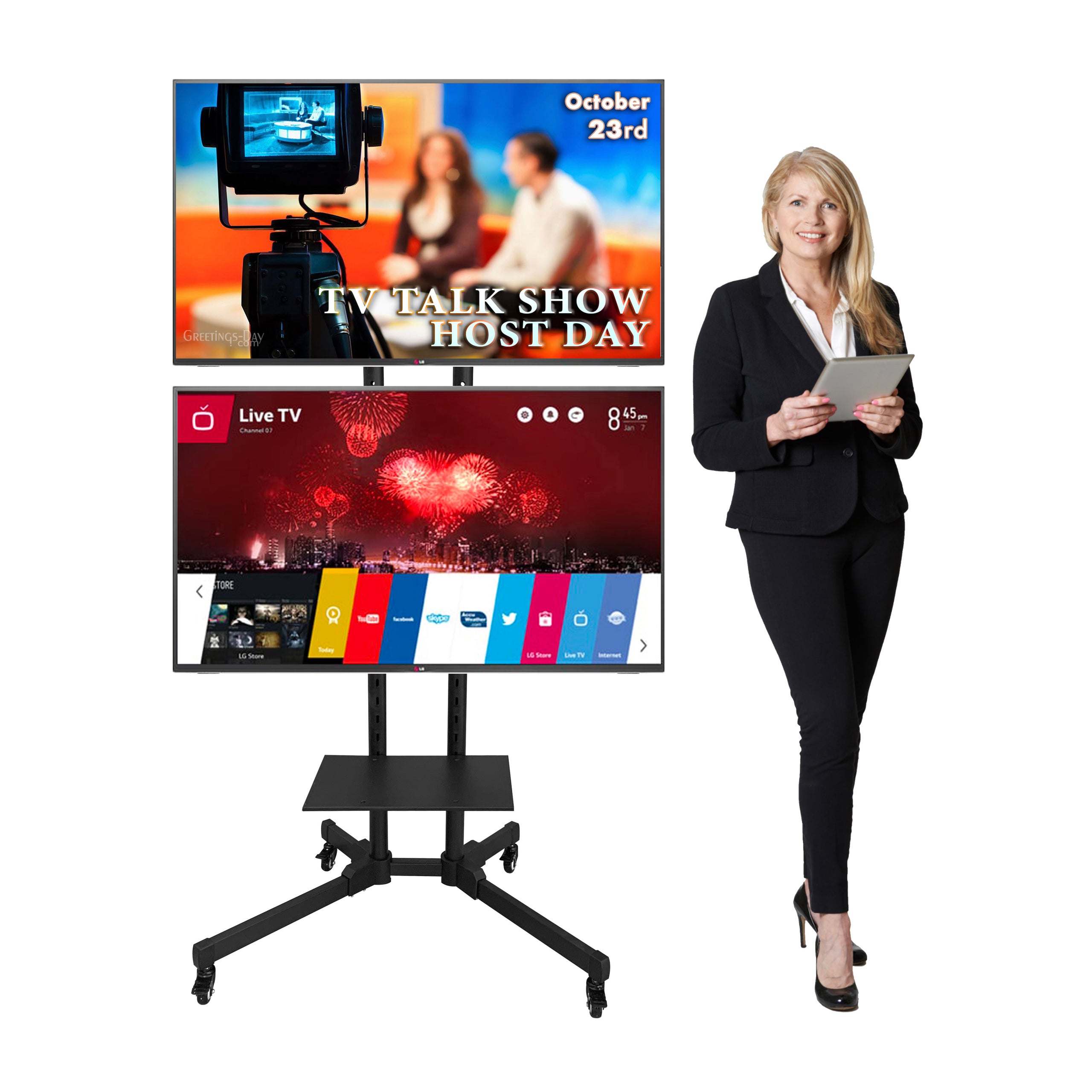 Heavy Duty Dual Double Layer TV Stand Floor With Universal Bracket 42 - 55 Inch - MX-TVS11V