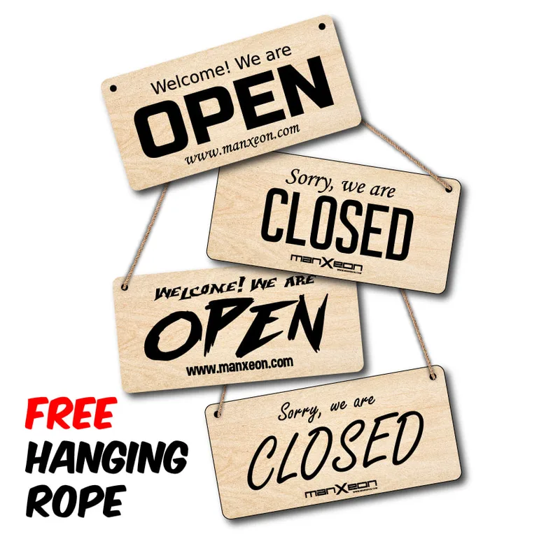 Shop Restaurant Open Close Signage Wood Laser Engrave Papan Sign Buka Tutup Rehat Kedai - MX-OCLE