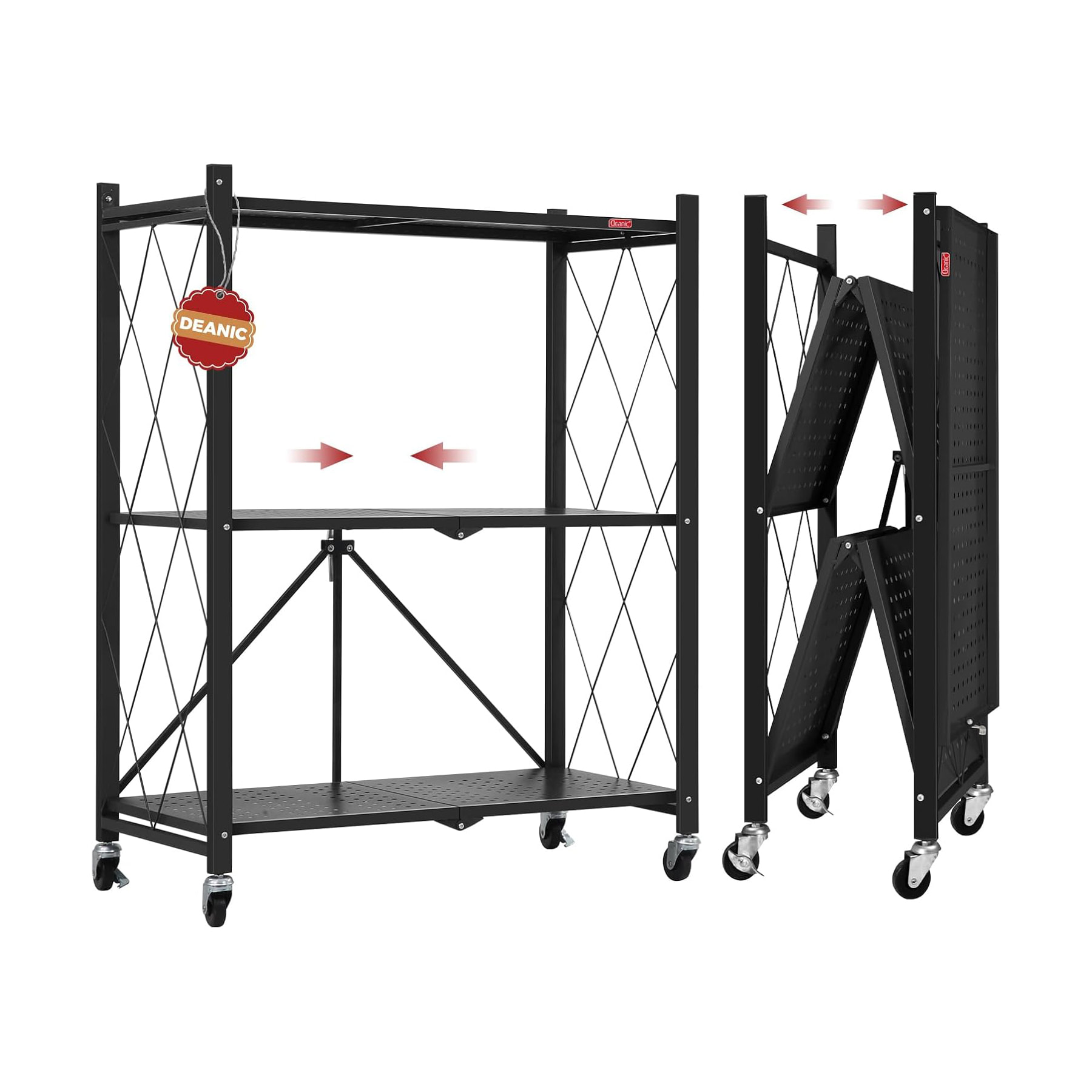 Foldable 3 Tiers Storage Metal Rack With Wheels - MX-3SFMR