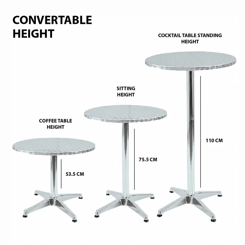 Table Convertible 3 In 1 Height Stainless Steel Cocktail Coffee Table Rental Steel MX-C31ST