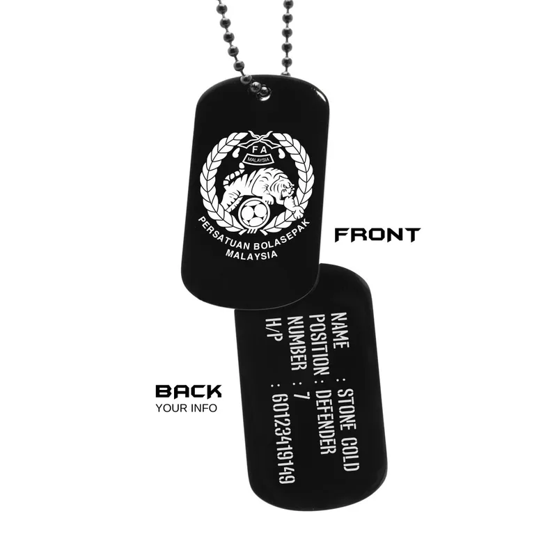 Army Tag Pasukan Bola Sepak Malaysia Rantai Askar Custom Laser Engrave - MX-ATLMFC