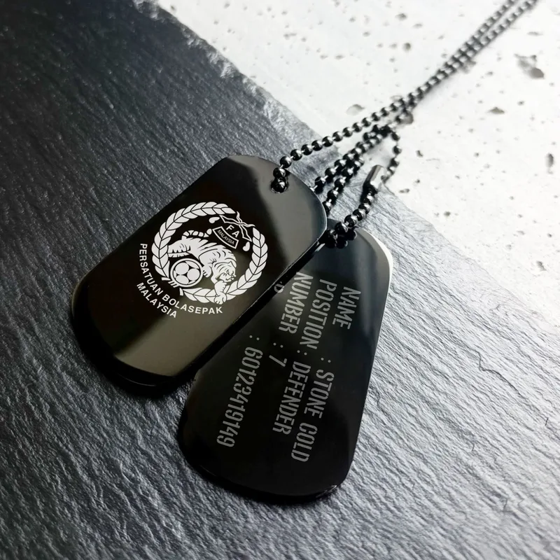 Custom Army Tag Military Dog Tags Custom Laser Engrave Ukir Rantai Askar - MX-CATLE